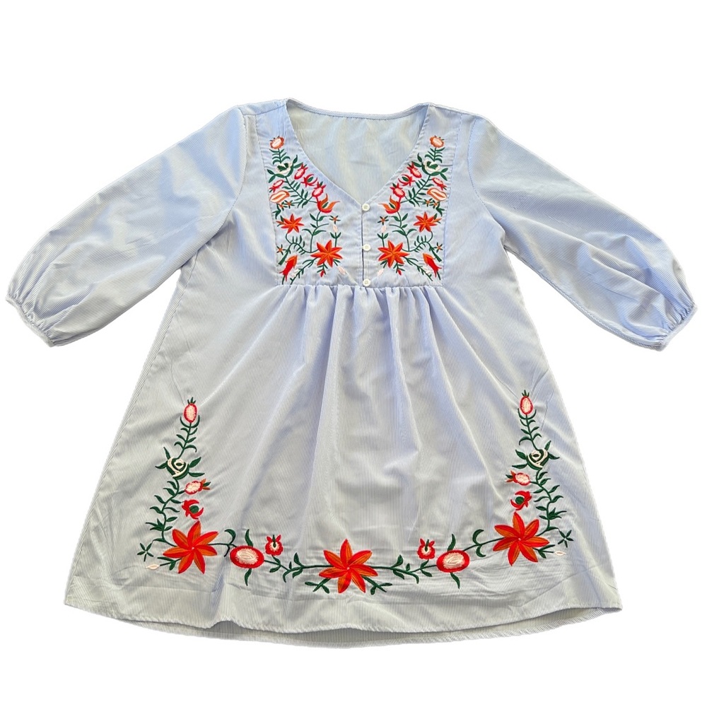 Embroidered Blue Dress - Picture 4 of 8